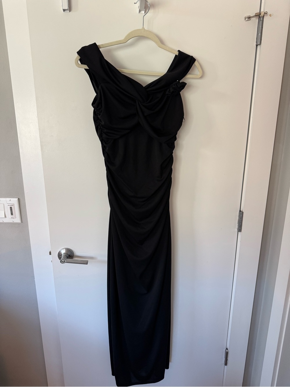 Elegant Black Draped Evening Dress